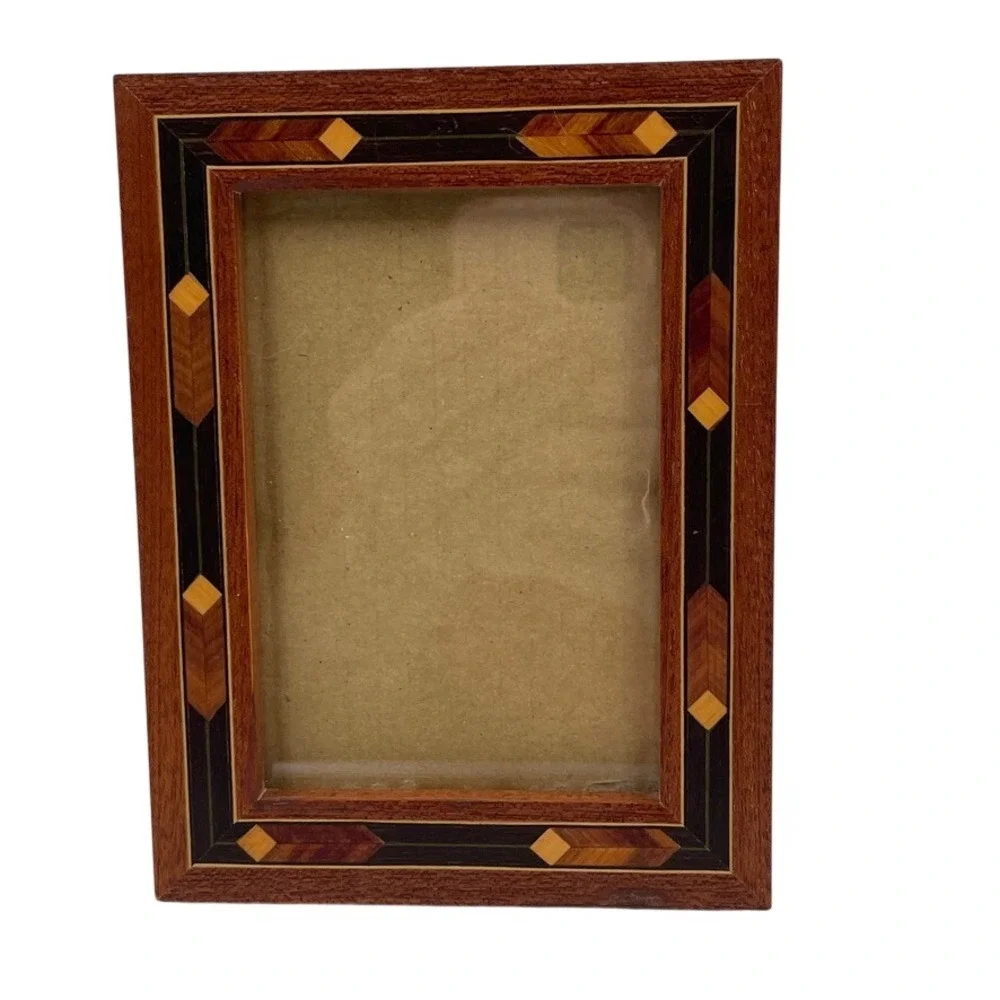 Hallmark Wood Marquetry Inlay Picture Frame Geometric 3.5x5 Photo Small Brown
